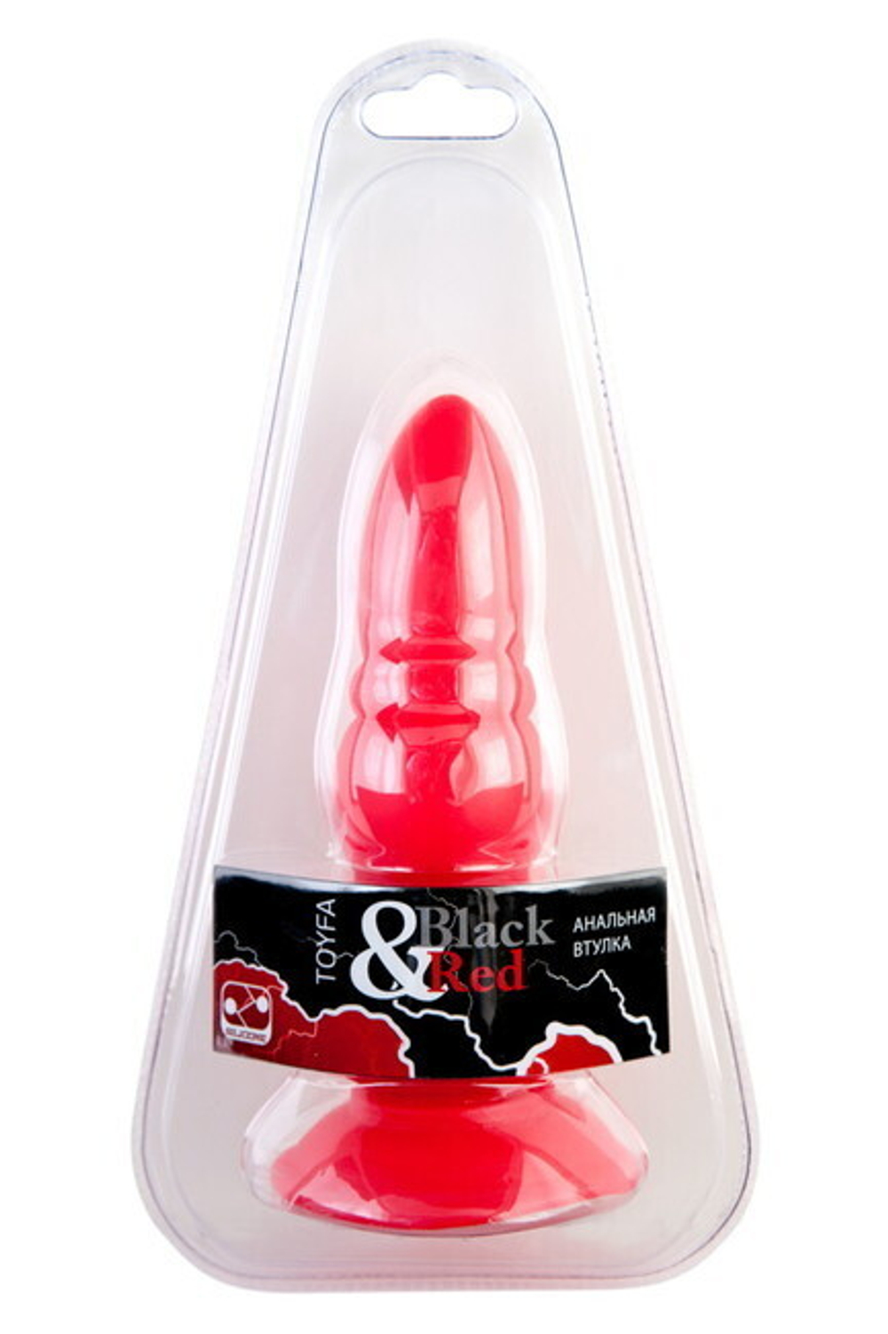 Красная силиконовая анальная втулка Black & Red, (14.5 см) (Цвет: красный)