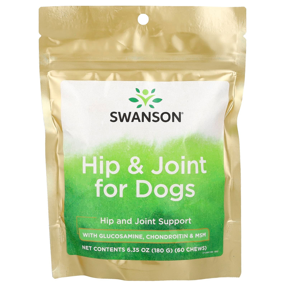 Swanson, Для тазобедренных суставов для собак, с глюкозамином, хондроитином и МСМ, 60 жевательных таблеток, 180 г (6,35 унции)