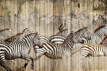 Панно из дерева Herd Of Zebras Gallopping