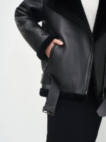 Стильная искусственная дублёнка шерсть 100%, черная, SilverFox