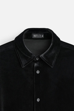 ZARA КУРТКА-РУБАШКА ИЗ БАРХАТА, ЧЕРНЫЙ