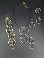 Колье впалые полусферы в кругах на текстильном шнурке, бронза