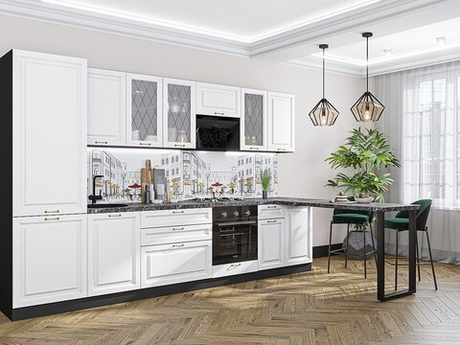 Прямая модульная кухня Ницца-02 Белый - Graphite 2140*3300*600