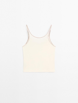 Massimo Dutti Футболка из 100% хлопка без рукавов, натуральный, кремовый