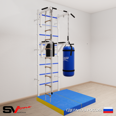 Шведская стенка Sv Sport 5757 (Турник стандарт/Брусья/Канат/Лестница/Цепь/Мешок 30кг/Мат 1м)