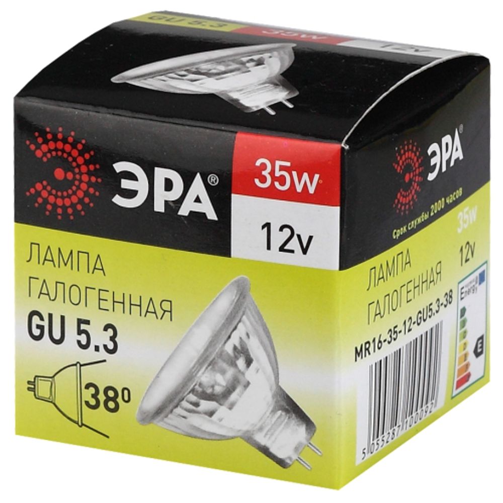 Лампа галогенная ЭРА GU5.3-MR16-35W-12V-CL GU5.3 35 Вт софит теплый белый свет | Лампы галогенные Точечные (MR, PAR)