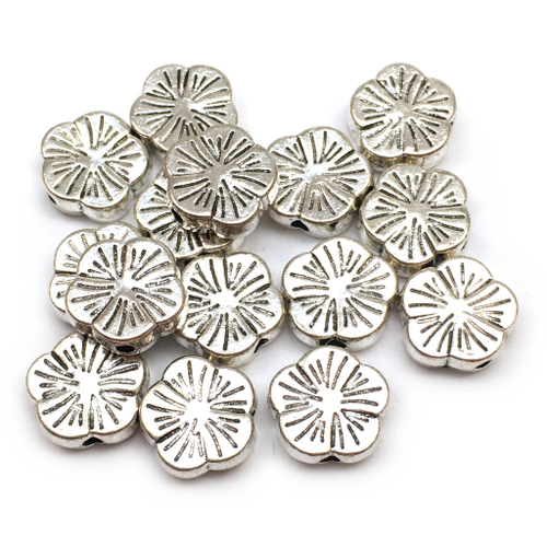 Бусины "Цветок" 10 мм, под серебро