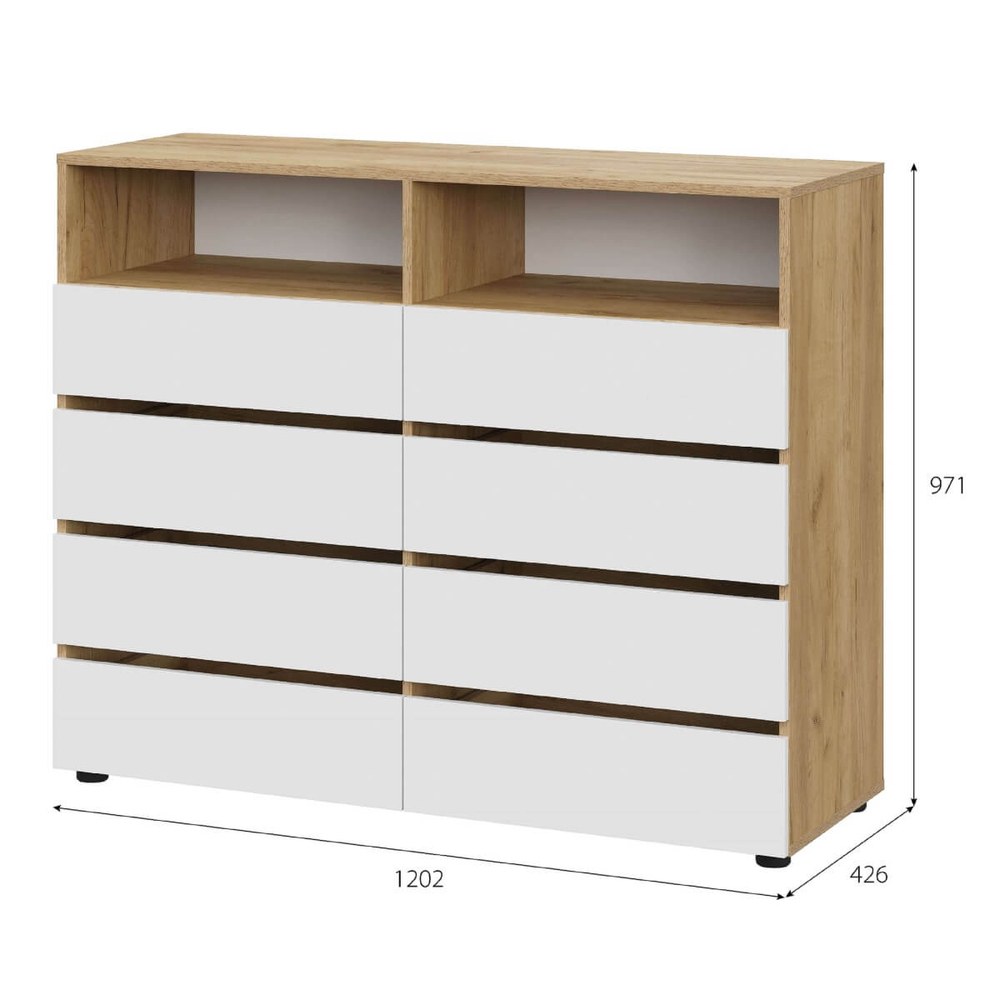 МС "Абрау" Комод с ящиками Дуб Золотой/Белый, Дуб Золотой/Графит Серый