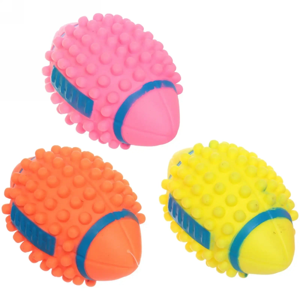 Игрушка - мячик для собак средних, мелких и крупных пород «ИГРУЛИК - РЕГБИ», цвет желтый, с пищалкой 12*7,5см (лейбл)