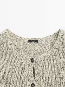 Massimo Dutti Жилет платочной вязки из 100% хлопка, натуральный, кремовый