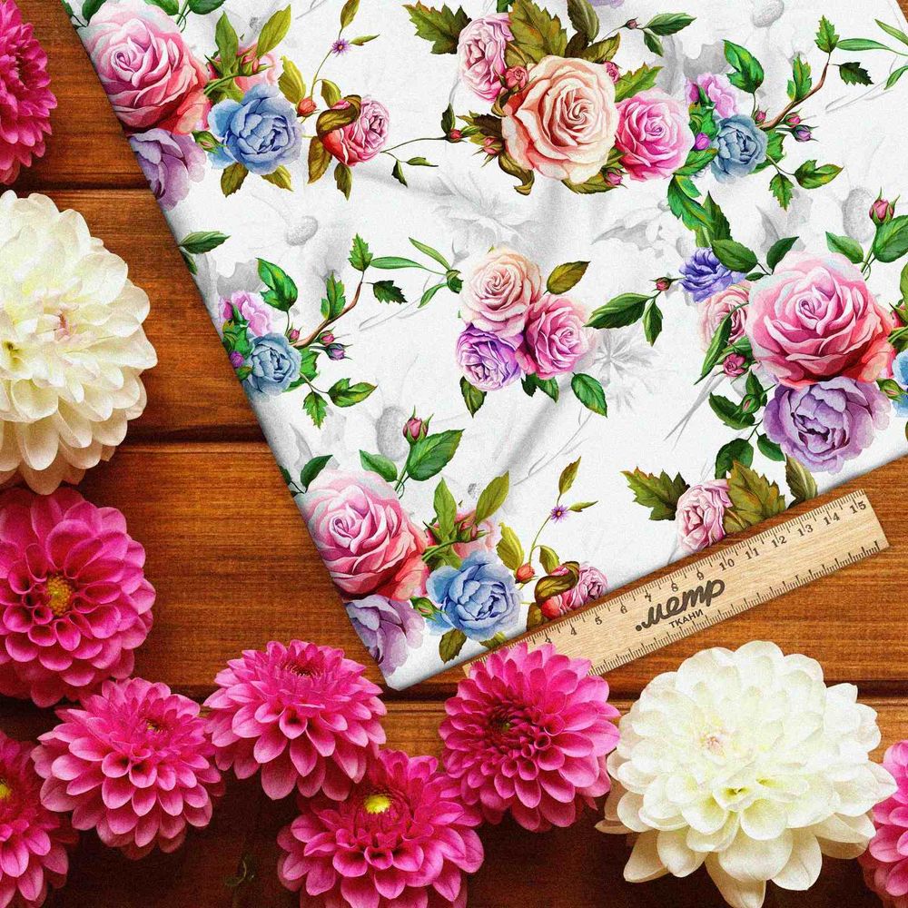 Ткань штапель контрастные розы