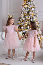 Нарядное пышное платье "Бабочки", цвет пудровый/розовый