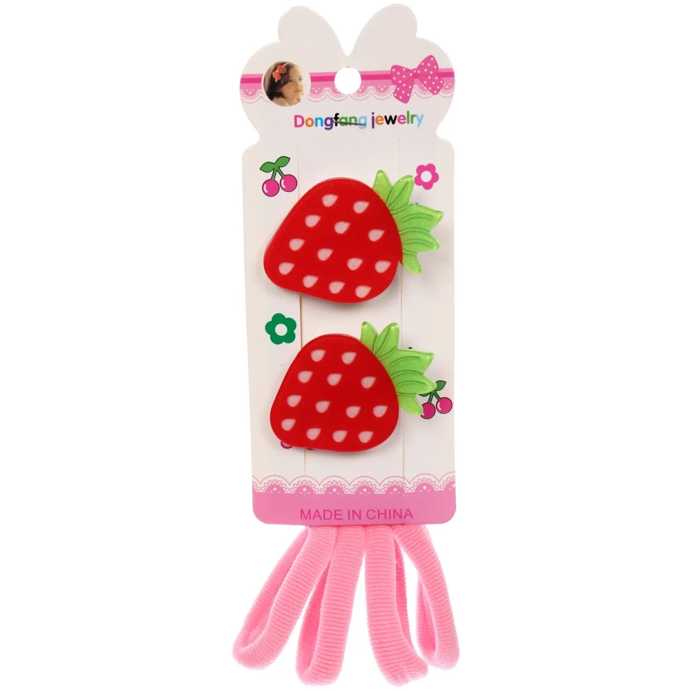 Аксессуары для волос детские в наборе 2 зажима и 4 резинки «РОЗОВОЕ ОБЛАКО», клубнички, цвет как на фото,14*6см (пакет с подвесом)