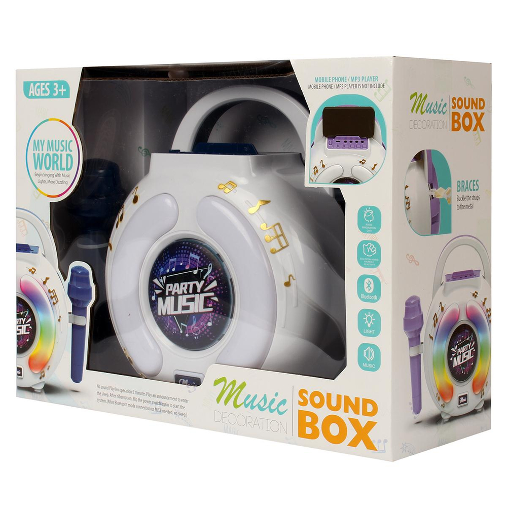 Игрушка на бат. Музыкальня колонка с микрофоном, коробка 6005