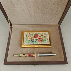 Набор "Русские узоры" визитница и ручка Parker с ручной росписью Палех