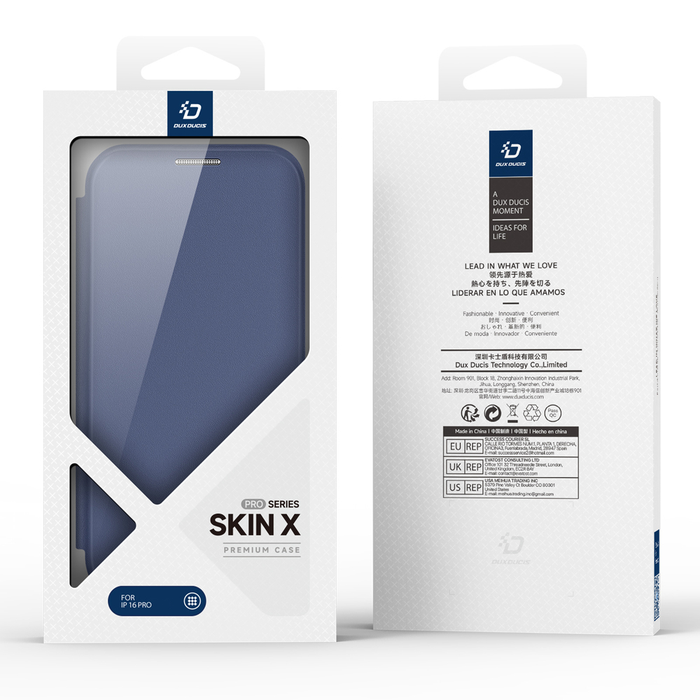 Прозрачный чехол книжка синего цвета с поддержкой MagSafe от Dux Ducis для iPhone 16 Pro, серия Skin X Pro Series Case