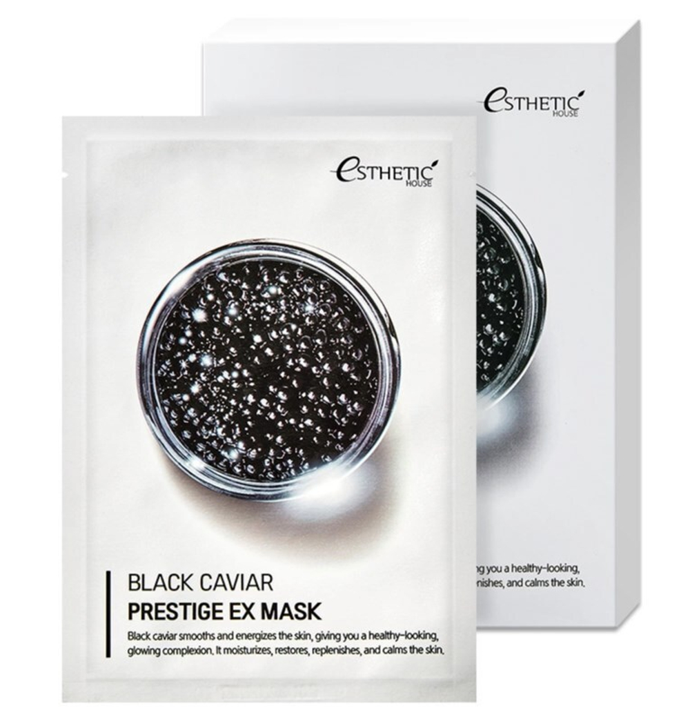 Маска тканевая антивозрастная на основе экстракта черной икры / BLACK CAVIAR PRESTIGE EX MASK Esthetic House, 25 мл
