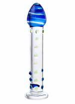 Стеклянный фаллос с цветными бусинами - 18 см. (Цвет: прозрачный)