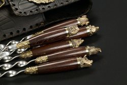 Набор шампуров "Звери Каменные" в чехле из натуральной кожи