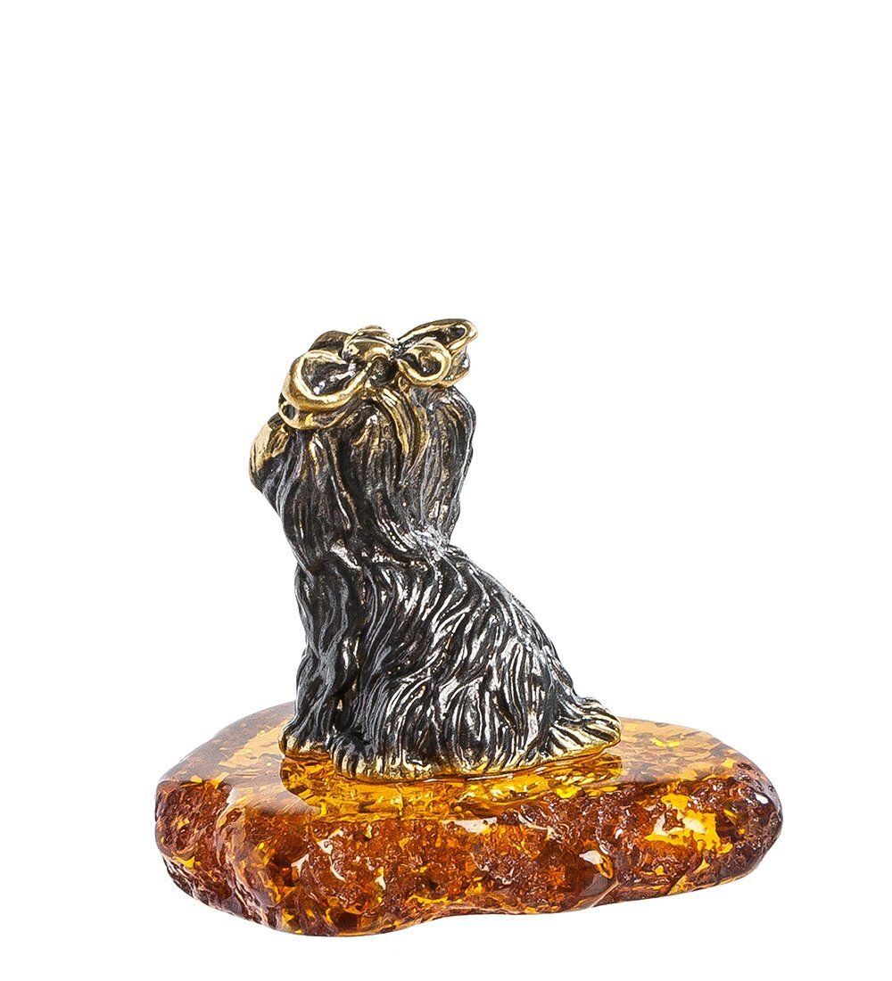 Народные промыслы AM-1307 Фигурка «Йоркширский терьер» (латунь, янтарь)