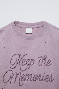 ZARA ФУТБОЛКА СО СТРАЗАМИ, ФИОЛЕТОВЫЙ