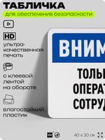 Табличка для обеспечения безопасности "Внимание, только для операторов и сотрудников", для офиса, по охране труда для предприятия, организаций, 40х30 см, Silver Plane x Айдентика Технолоджи