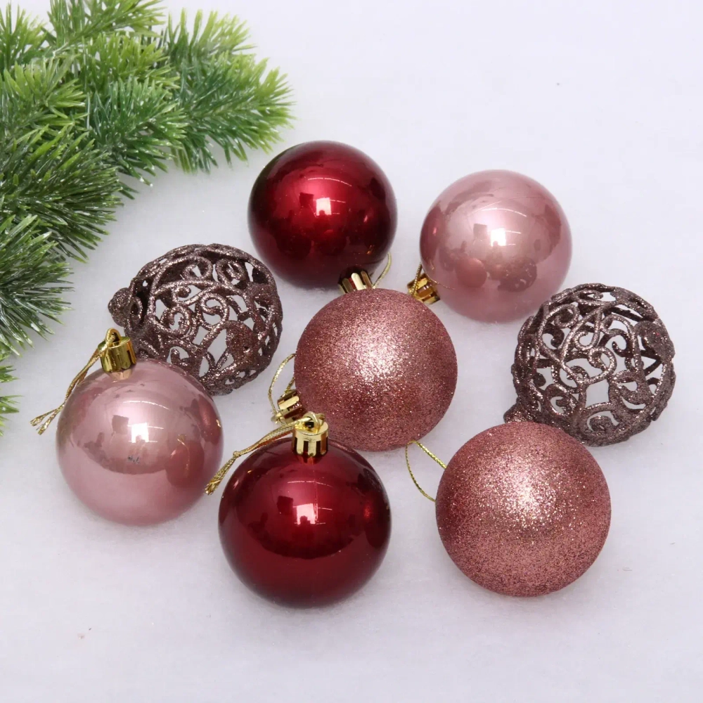 Набор ёлочных украшений SHINE «Brilliant story» 24 предмета (роз.золото/рубин)