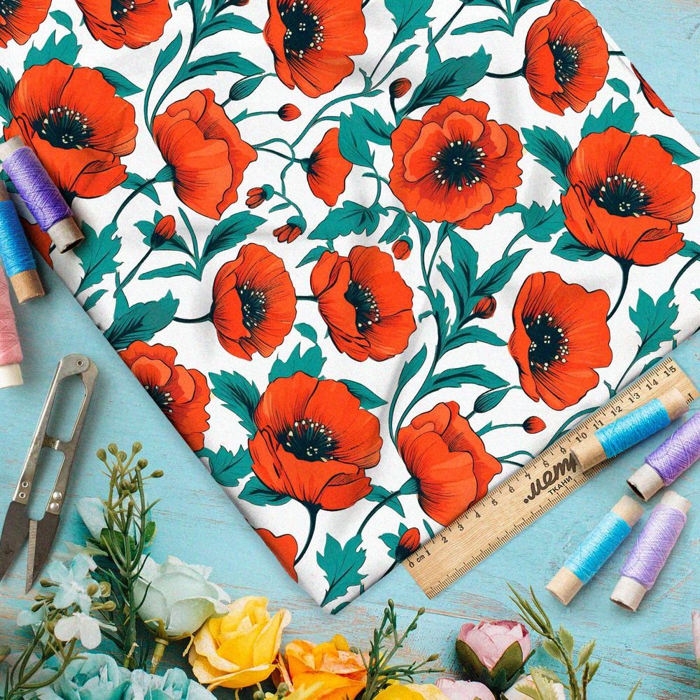 Ткань премиум шифон маковая фантазия