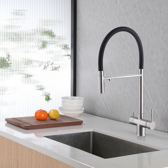 Смеситель ABBER Wasser Kreis AF81141SP для кухни с подключением фильтра и выдвижной лейкой, сатин