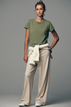 ZARA ФУТБОЛКА ИЗ ТКАНИ С ЭФФЕКТОМ ПОТЕРТОСТИ С КАРМАНОМ, ЗЕЛЕНЫЙ