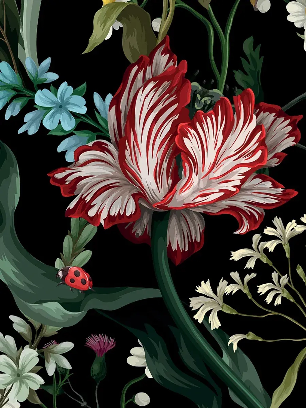 Наклейка интерьерная на холодильник Цветы на темном фоне