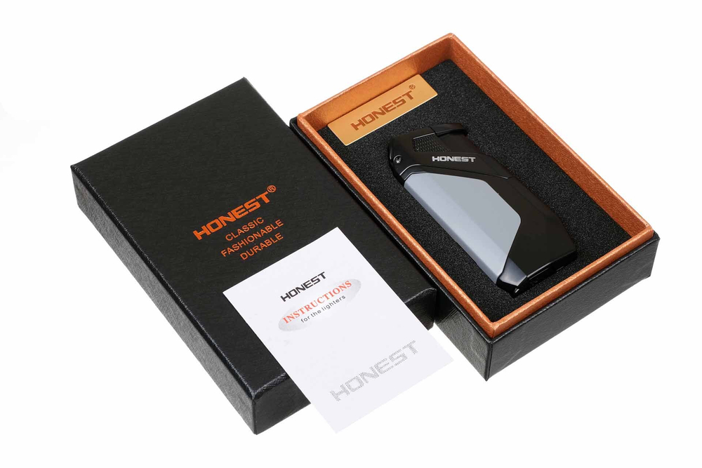 Зажигалка сигарная Honest, двойное пламя, с пробойником, синяя 782-Blue