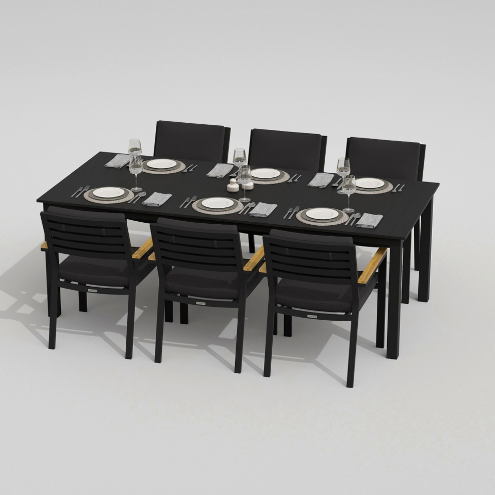 Обеденная группа Ideal Patio ДОЛЛА БОНТА каркас карбон, стол алюминий 220, ткань антрацит