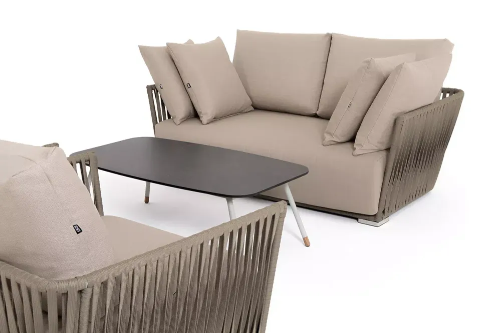 "Форли" лаунж-зона 4-местная плетеная из роупа (веревки), каркас алюминиевый светло-серый, роуп серо-коричневый