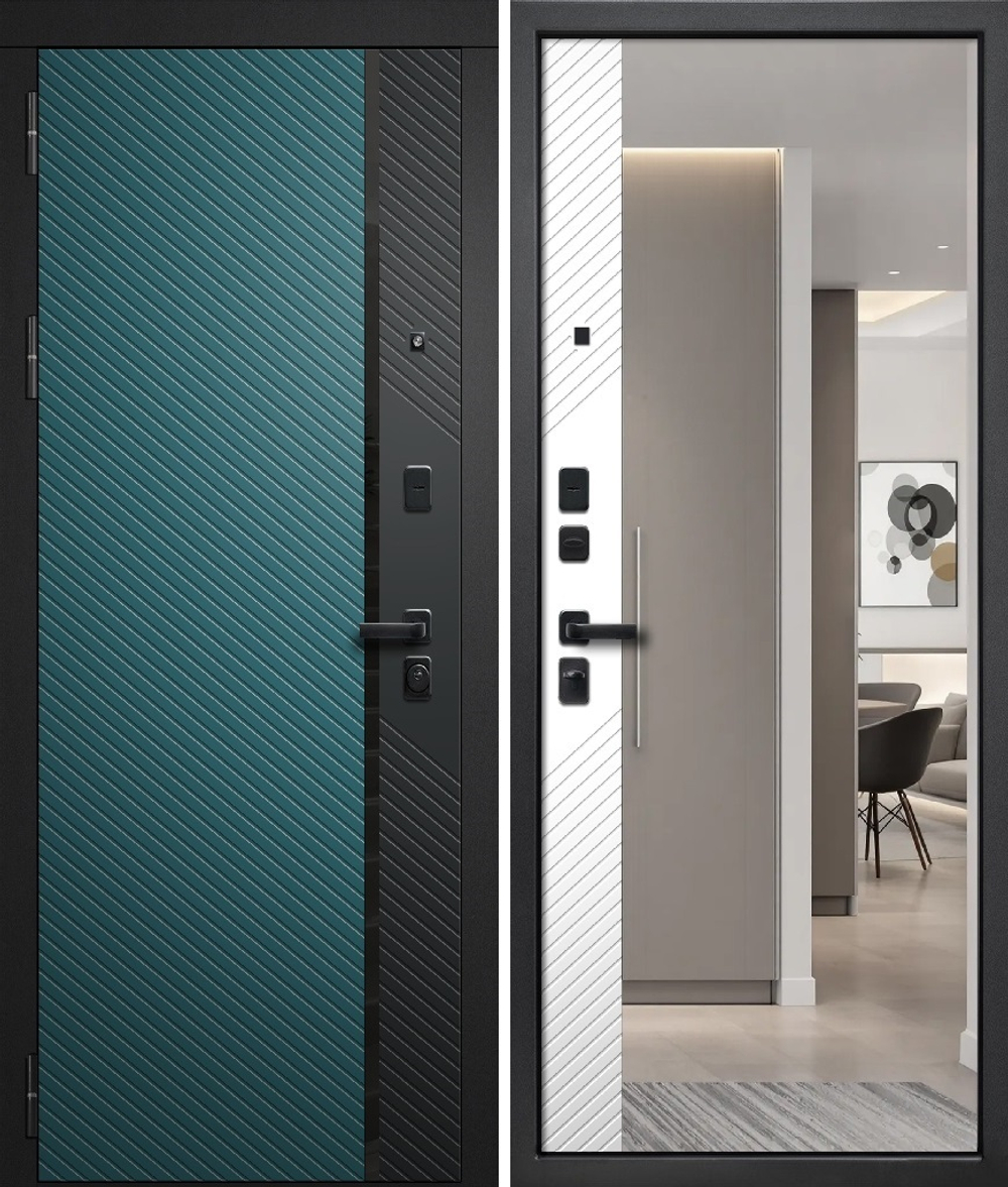 Входная дверь FlyDoors ДИЛАЙН ВЕРДЕ Velluto Verde+Черная шагрень - Velluto Bianco