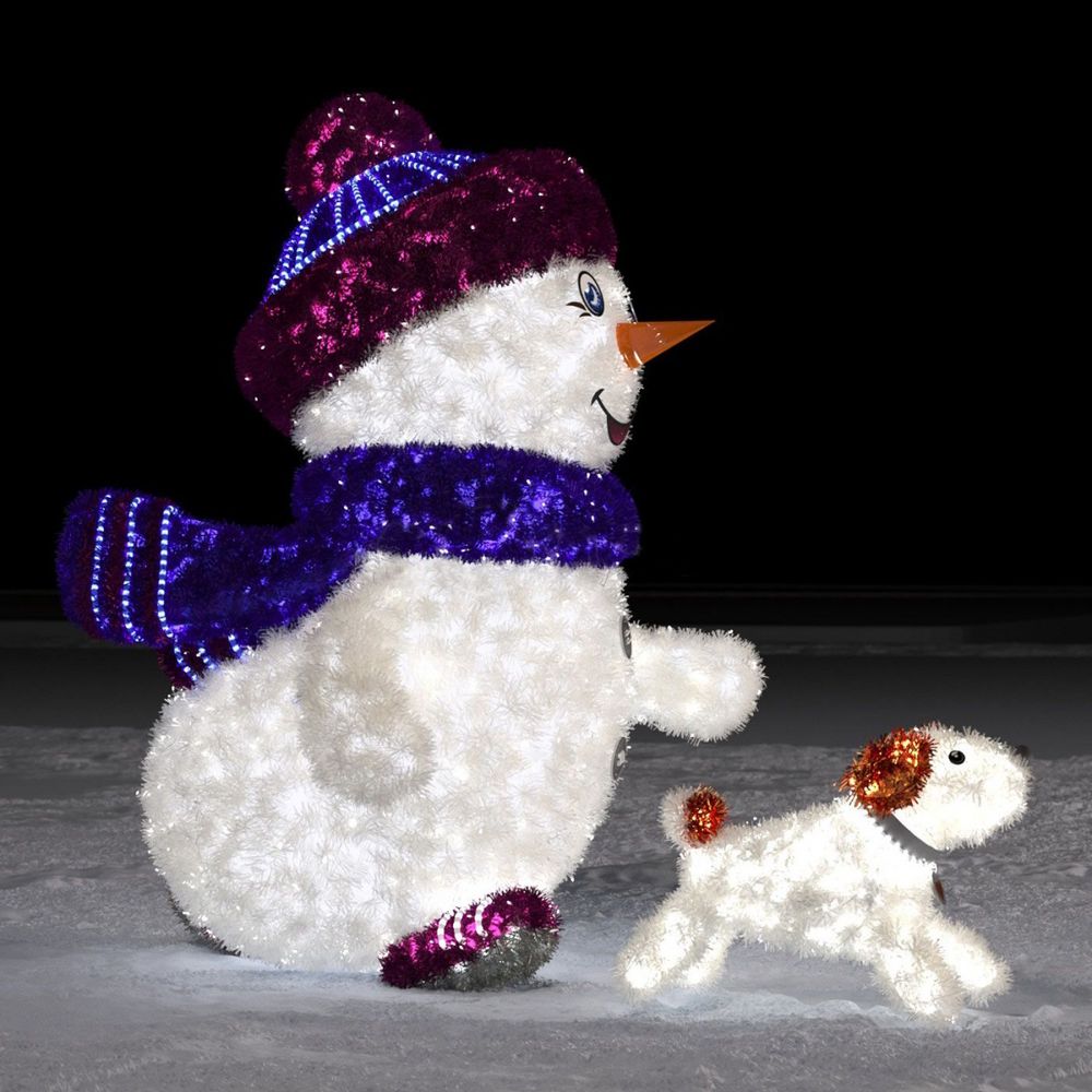 светящийся новогодний снеговик "на прогулке с щенком"