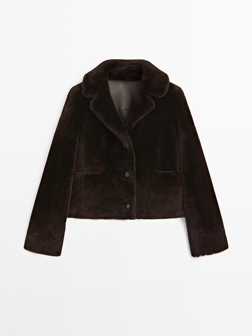 Massimo Dutti Короткая шуба из 100% овечьей кожи, коричневый