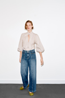 ZARA БЛУЗА В ПОЛОСКУ С ЗАВЯЗКАМИ, КОРИЧНЕВЫЙ/БЕЛЫЙ