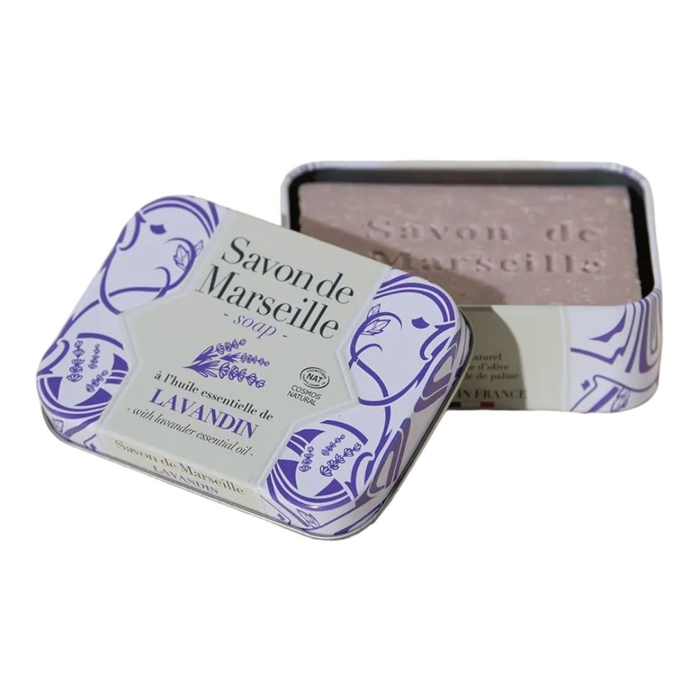 Марсельское мыло с эфирным маслом лаванды в металлической упаковке, 100 г (Alepia)