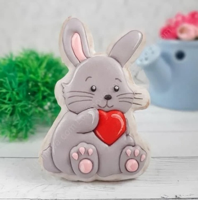 Вырубка для пряника, печенья, мастики "Зайчик с сердцем" + трафарет