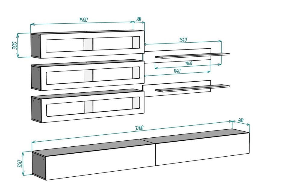Гостиная 5 Белый Фасадный 0101 320*40*180 см, Белый   Фиеста