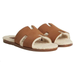 Hermes Izmere sheepskin comfortable trend one-word slippers women's brown, H231920Z H2P
