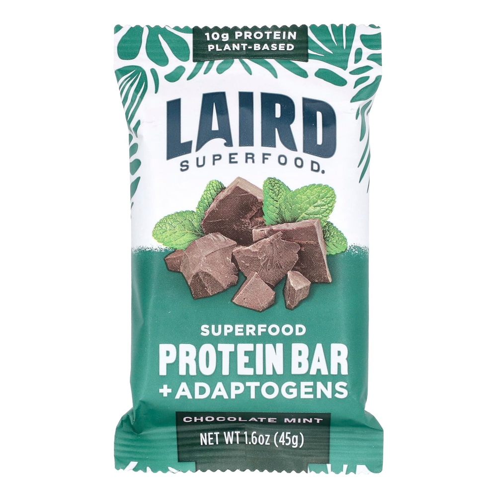 Laird Superfood, Протеиновый батончик + адаптогены, шоколадно-мята, 10 батончиков по 45 г (1,6 унции)