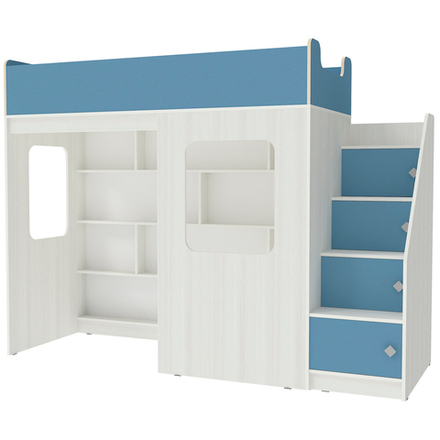 Кровать-чердак КарИВи Л-С604.3 75x175 Белое Дерево Светло-синий, голубой