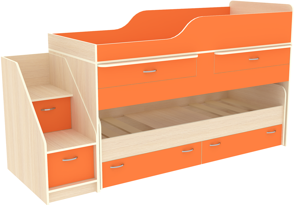 Кровать двухъярусная КарИВи Дуэт-8  Дуб Молочный Оранжевый
