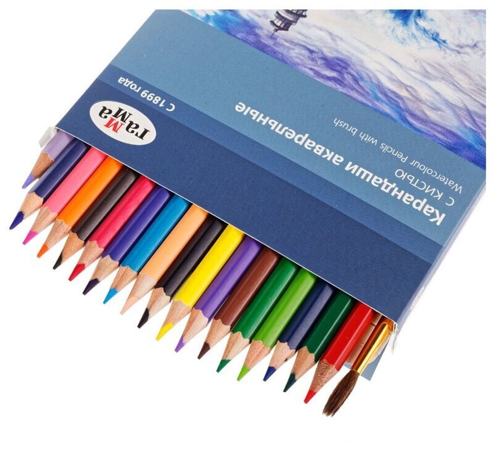 Карандаши акварельные ГАММА "Лицей", 18 цветов, заточенные, шестигранные, кисть, картонная упаковка, 221118_03