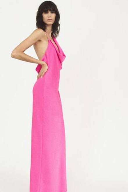 ZARA АСИММЕТРИЧНОЕ АТЛАСНОЕ ПЛАТЬЕ, РОЗОВЫЙ