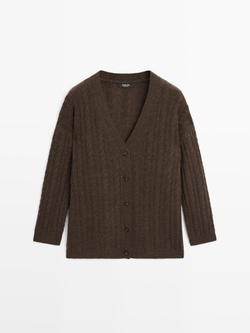 Massimo Dutti Кардиган из смесовой шерсти, шоколадно-коричневый