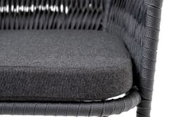 "Бордо" стул барный плетеный из роупа (колос), каркас из стали серый (RAL7022) муар, роуп серый 15мм, ткань темно-серая 027