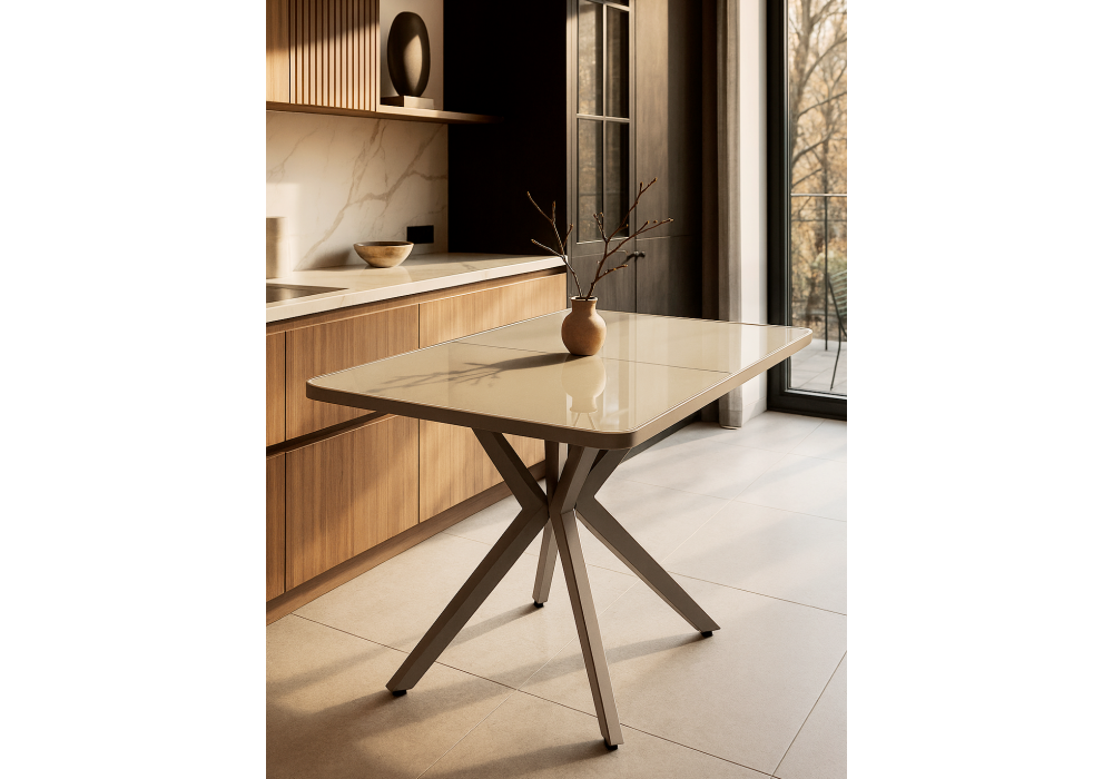 Стол стеклянный Woodville Тамаса 120(150)х70х76 латте, капучино